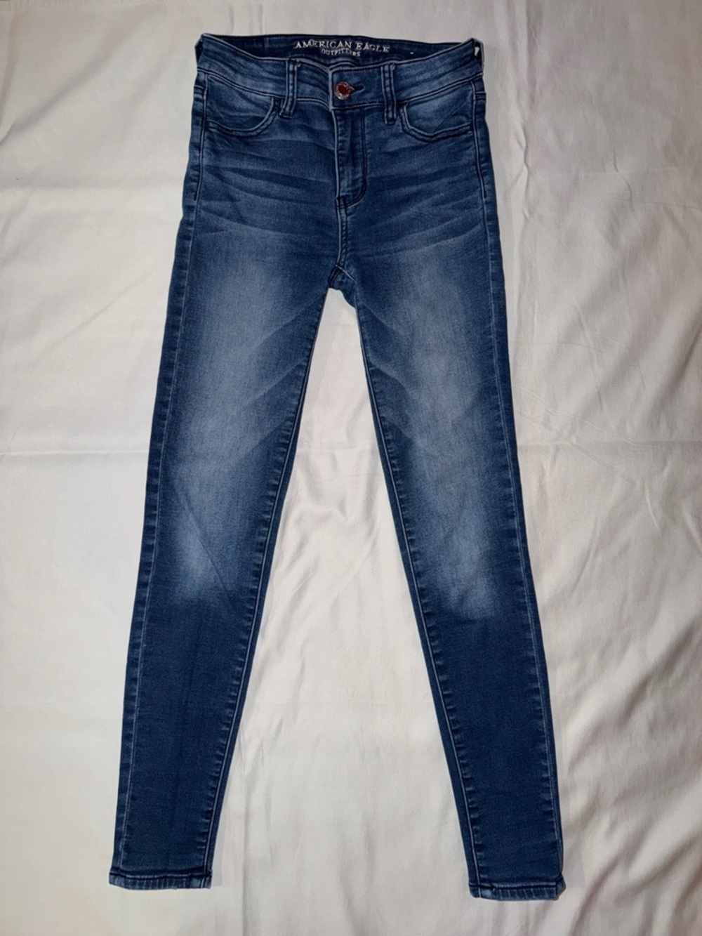 American Eagle Outfitters Blue Skinny Jeans with Back Pocket Wave Stitch - Picture 6 of 11